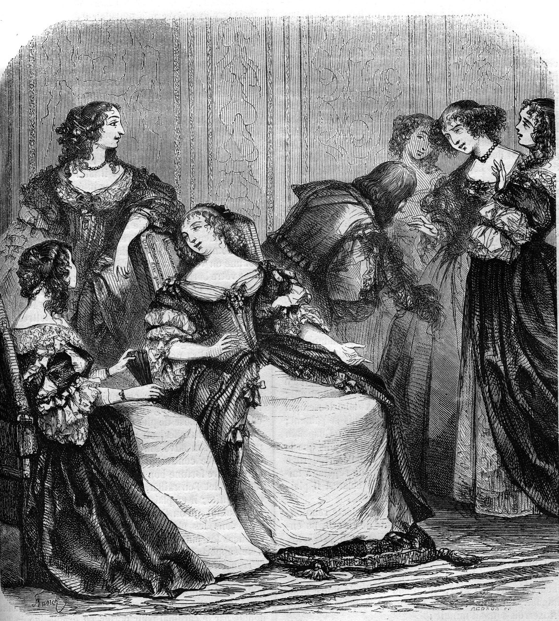 Marquise de Rambouillets litterära salong inspirerade Moliere att skriva "Les precieux ridiculous". Runt Marquise (nee Catherine de Vivonne av French School