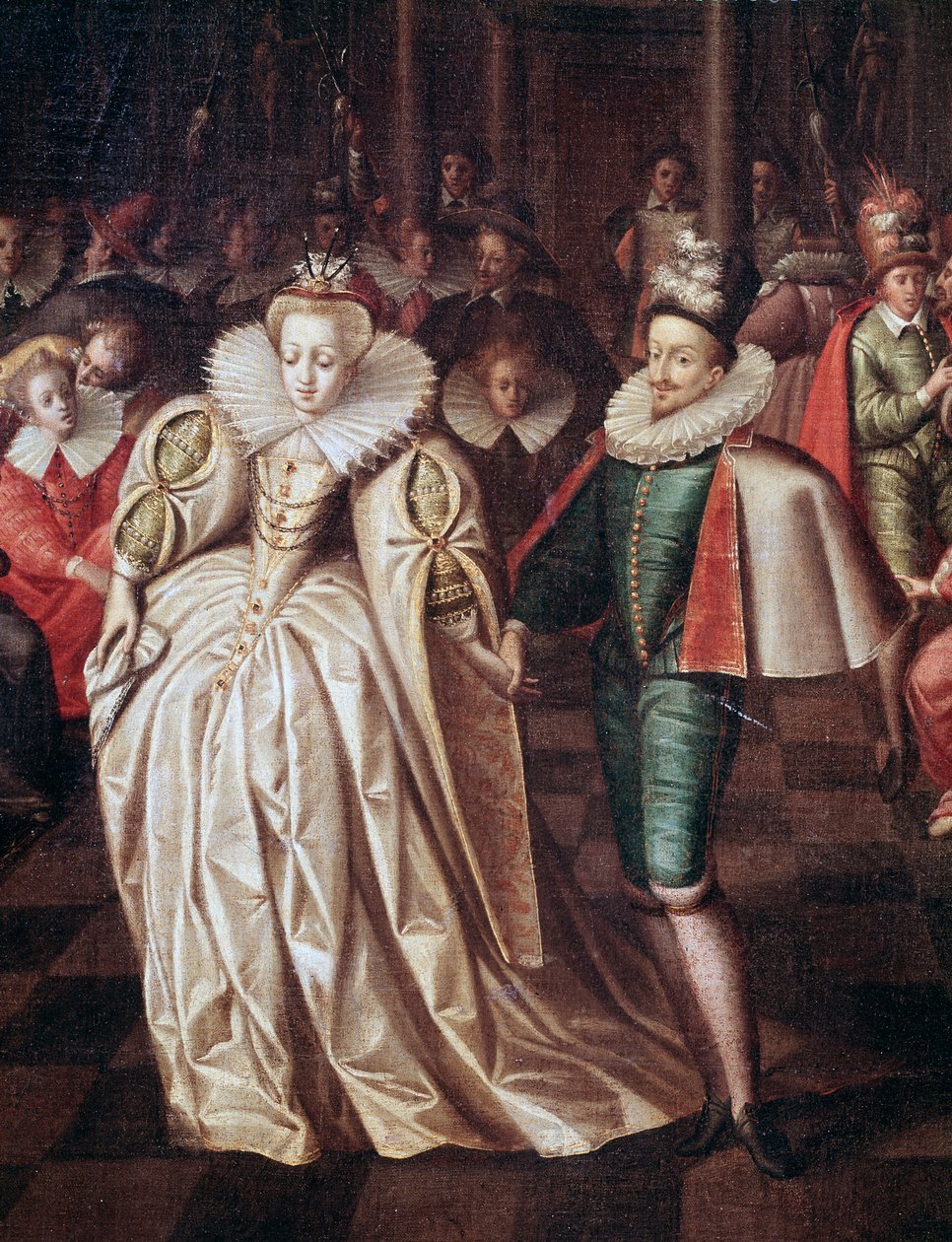 Det gifta paret, Duc de Joyeuse och Margareta av Lorraine, detalj av balen som gavs den 24 september av French School