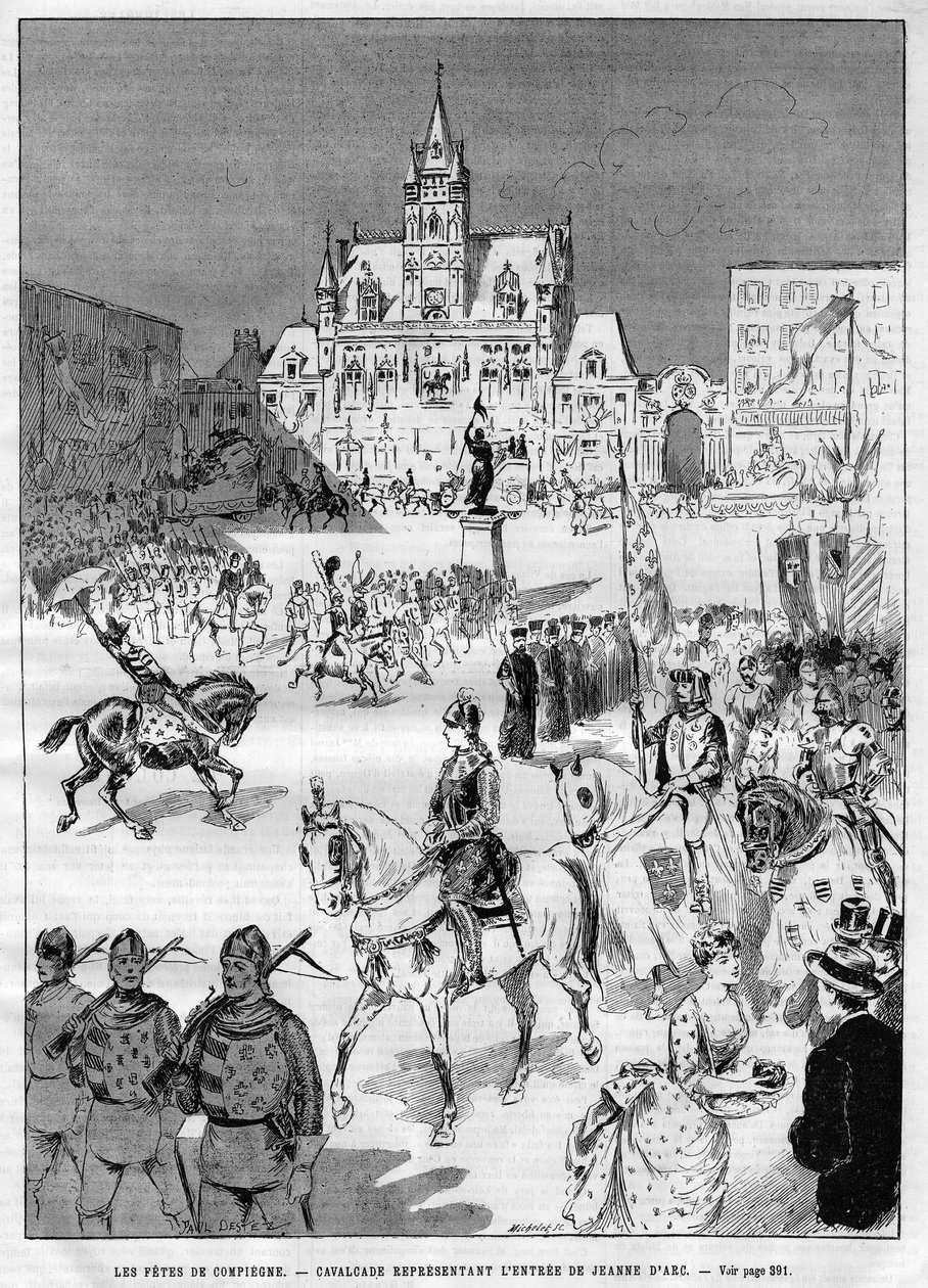 De medeltida högtiderna i Compiegne 1886: kavalkad som representerar ingången till Jeanne d