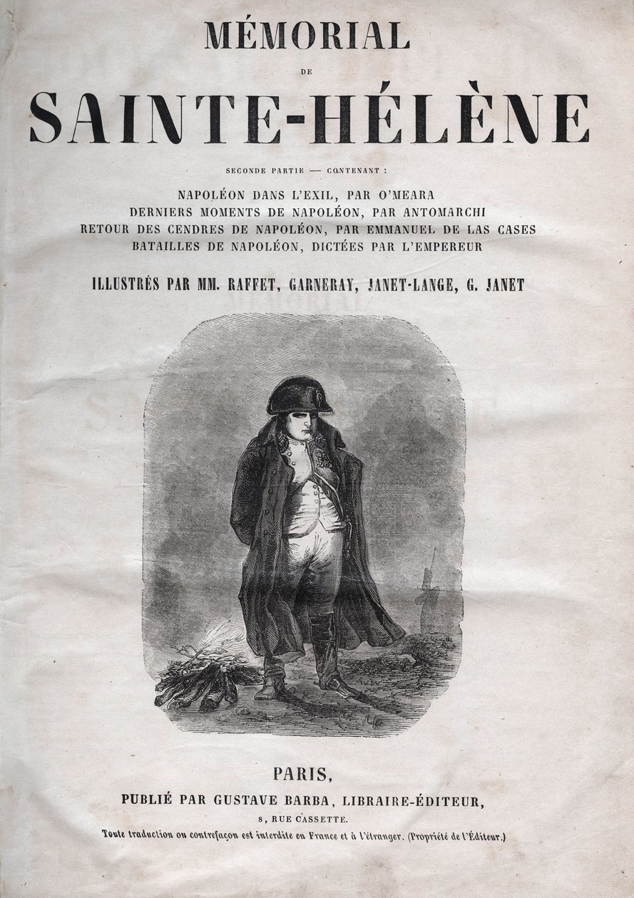 Minnesmärket över St. Helene av greve Emmanuel de Las Cases (1766-1842) (Saint Helene) - Napoleon a Sainte-Helene - upplagan av 1860 av French School