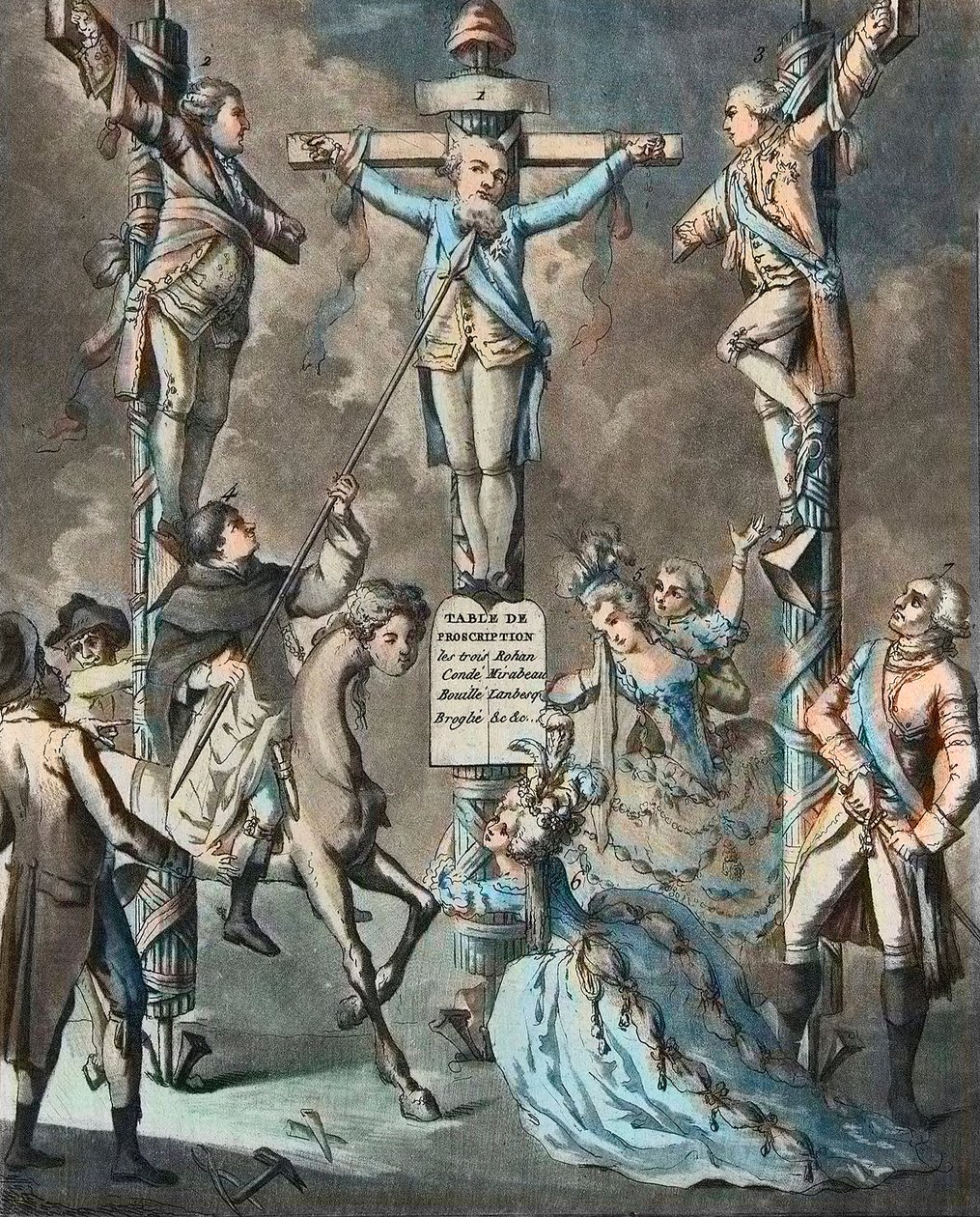 Den nya Golgata, Ludvig XVI satte på korset genom revolter - 2. och 3. Monsieur (Louis Stanislas Xavier, greve av Provence (1755-1824), Ludvig XVIII) och greve av Artois (Charles Philippe (1757-1836) Charles X), kungens bröder, lutade sig efter dekreten o av French School