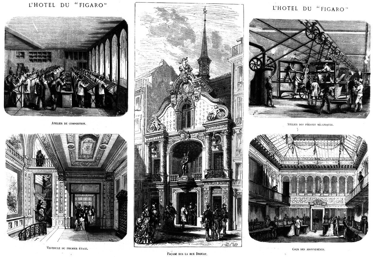 Figaros kontor, 26 rue Drouot, Paris, 1874 av French School