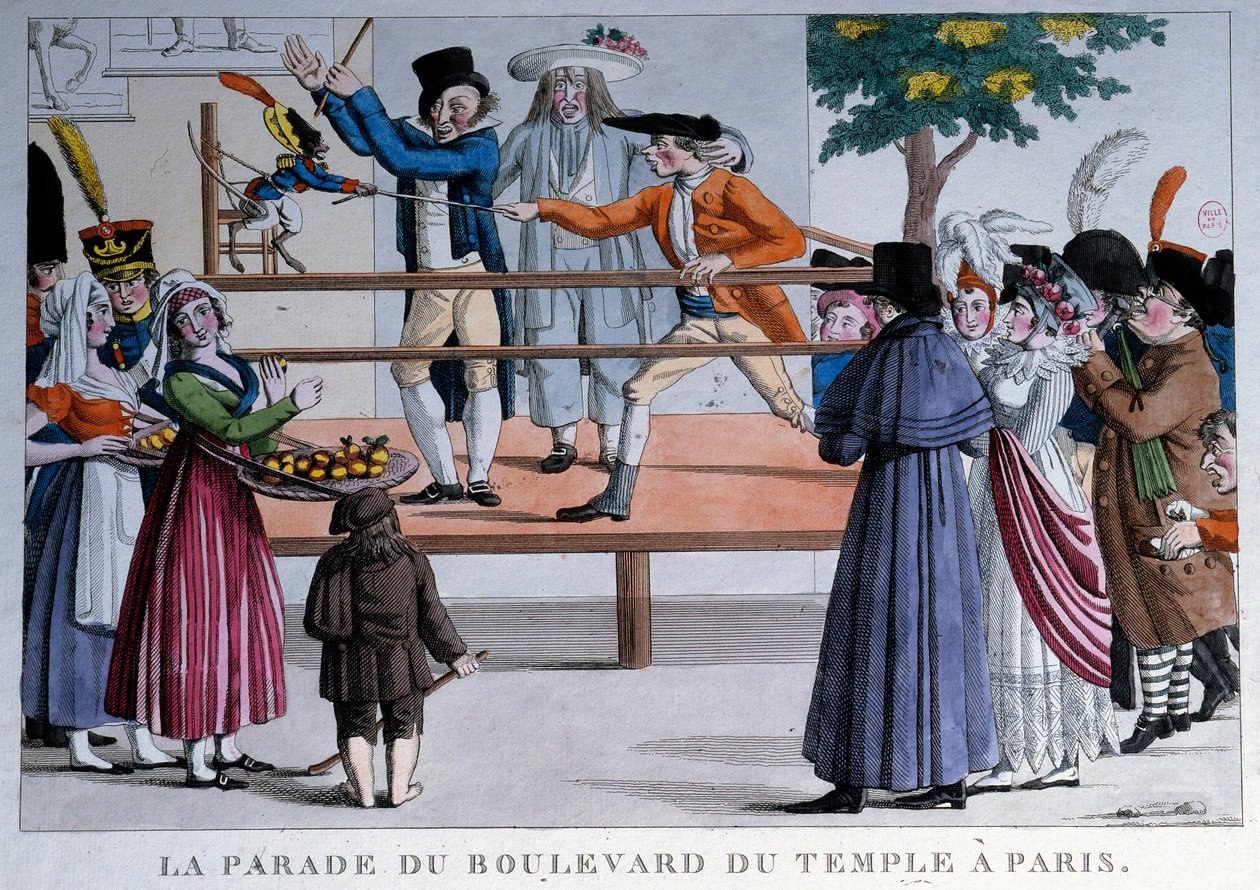 Paraden av boulevard du templet i Paris. Anonym litografi av French School