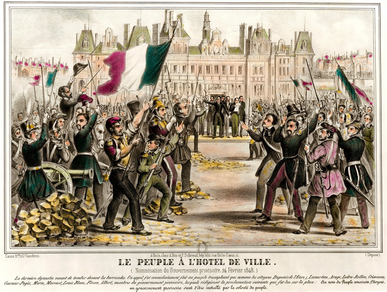 Folket hade Stadshuset när den provisoriska regeringen tillsattes 1848-02-24. Bland medlemmarna i denna regering Pierre Marie de Saint-Georges (Saint Georges), Adolphe Cremieux, Francois Arago, Armand Marrast, Louis Antoine Garnier-Pages (Gar av French School