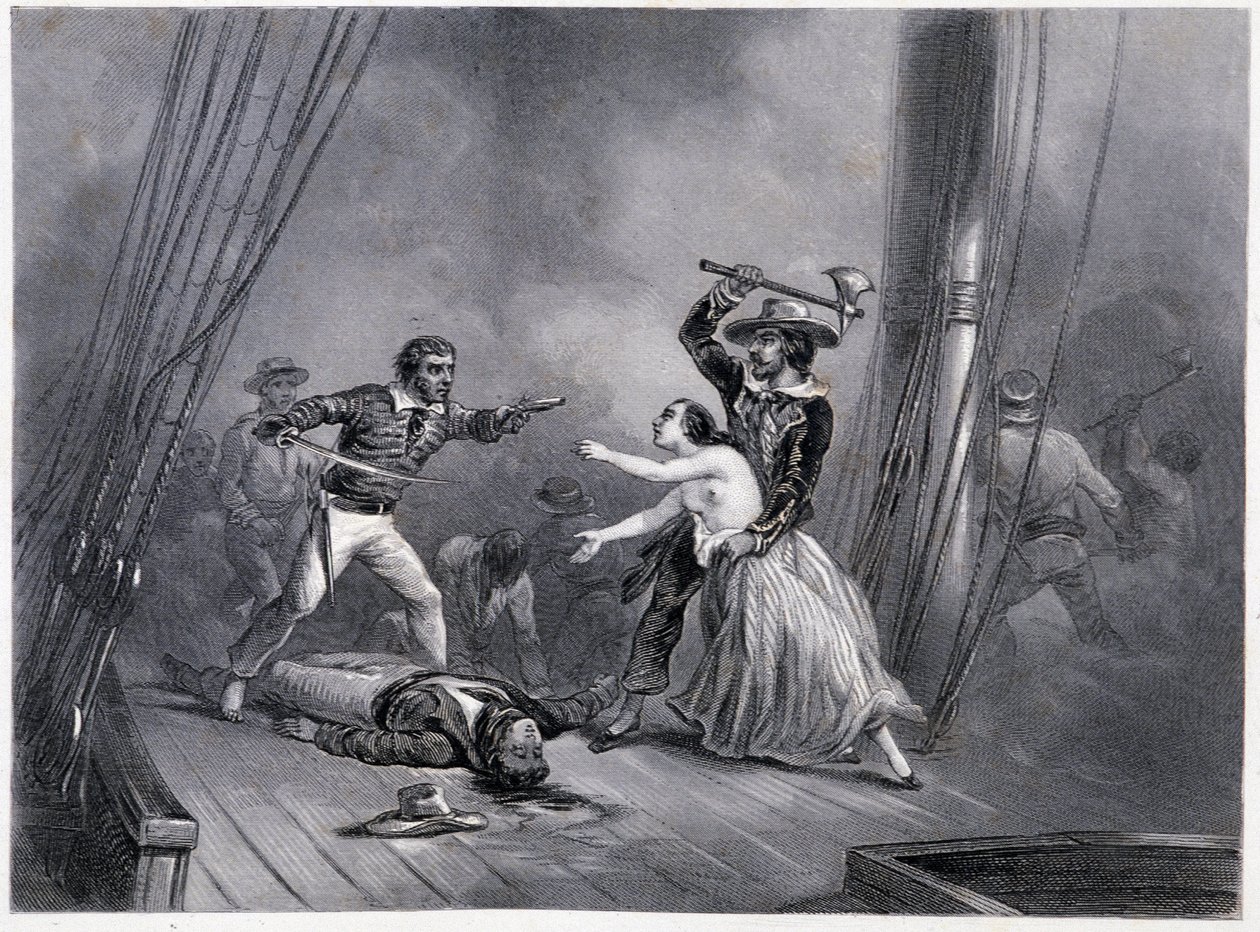 Piraten Morgan kidnappar den vackra spanjorskan - i "General History of the Navy" av bröderna E och V Penaud av French School