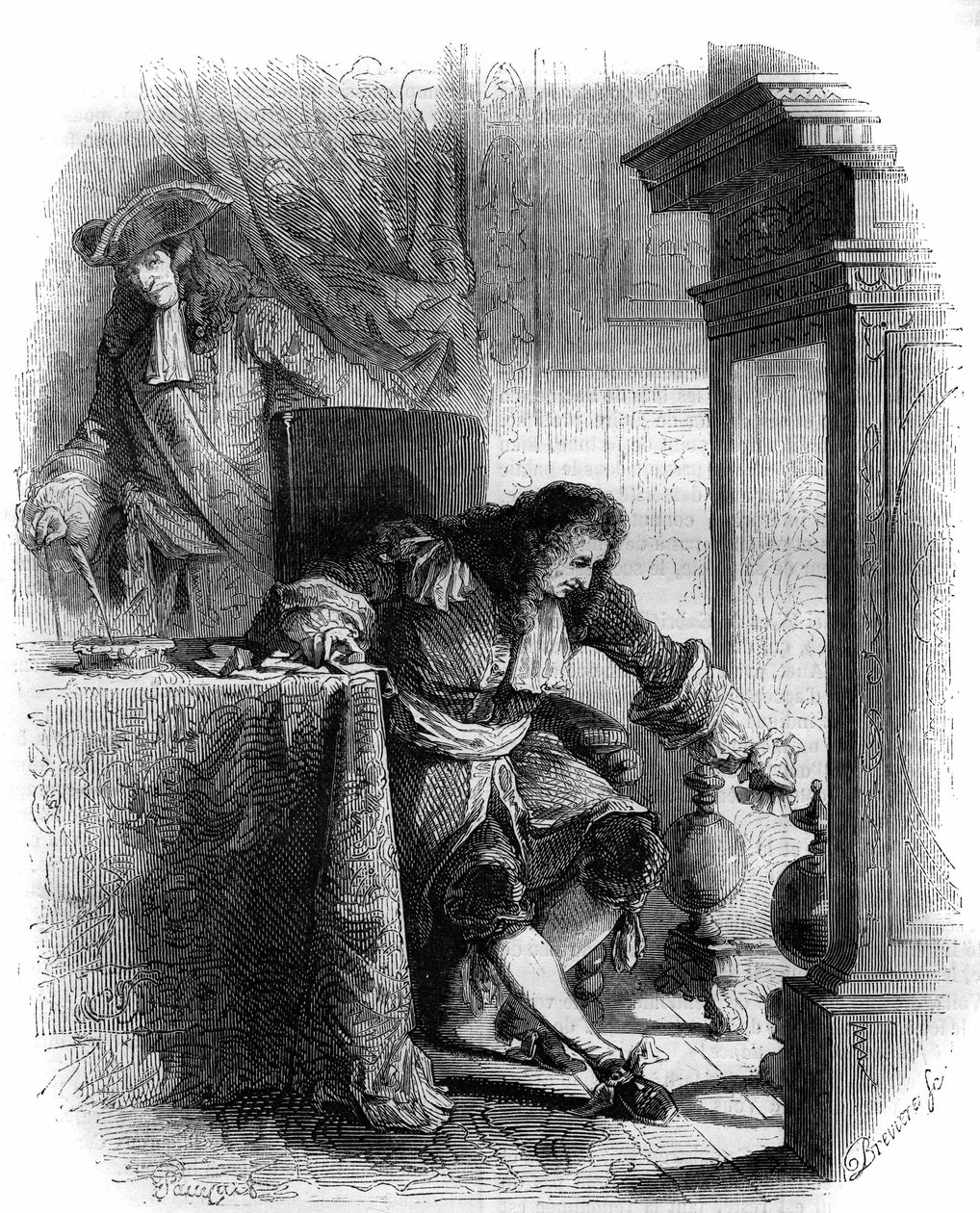 Dramatikern Jean Galbert de Cammistron (1656-1723) korrespondens med hertig Louis Joseph de Vendome (1654-1712). Gravyr från 1856. av French School
