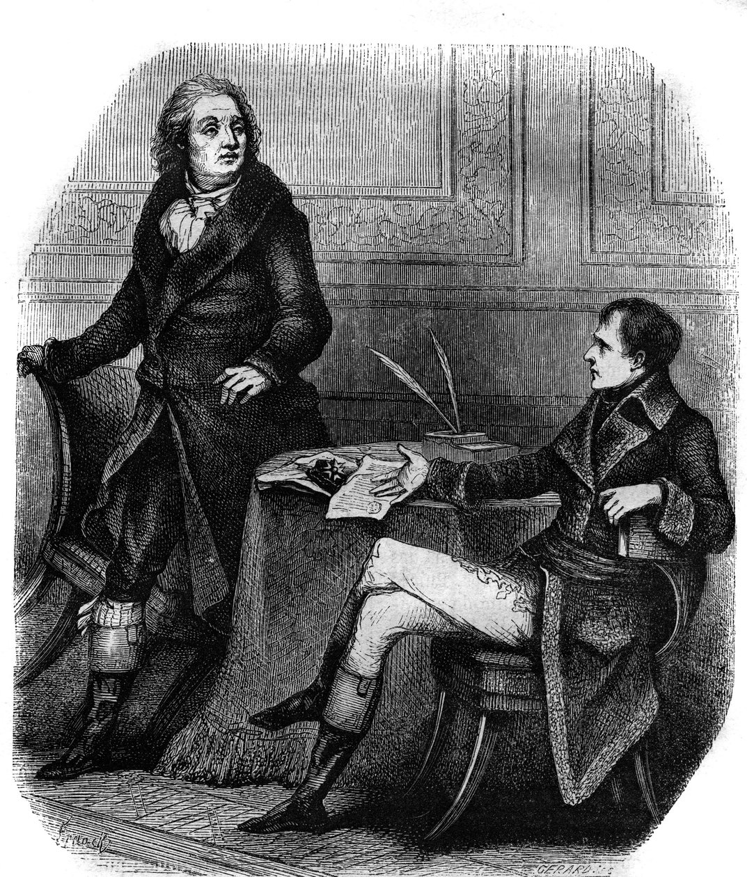 Poeten och dramatikern Jean Francois (Jean-Francois) Ducis (1733-1816) med Bonaparte (Napoleon 1:a) av French School