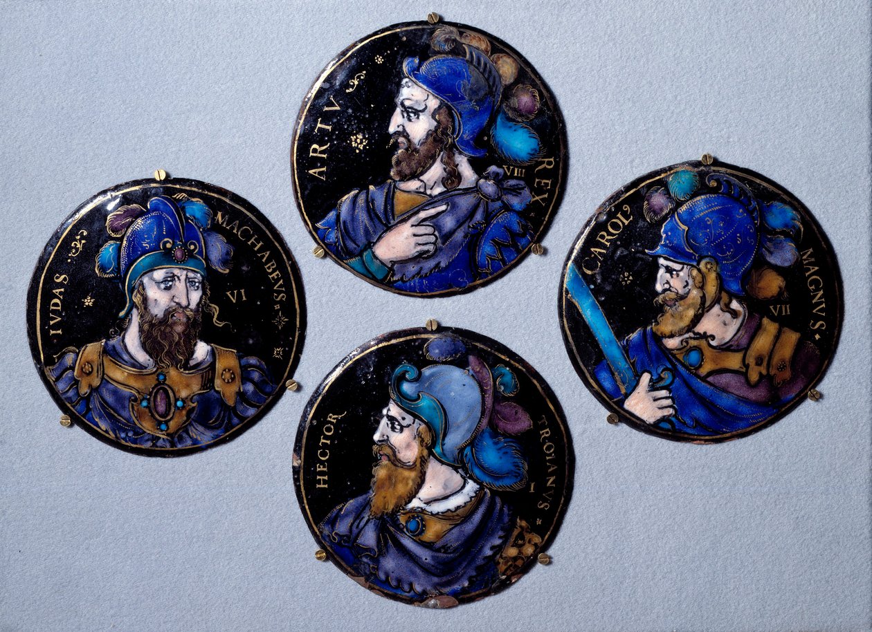 Preux Hector, trojanska hjältar, Judas Macchabee (Maccabee eller Macabee), med smeknamnet hammaren, efterträdare till sin far Matathias (Matathias, Mattathias) i spetsen för judarnas revolt mot förtrycket av Seleuciderna, Karl den Store (742 - 814) ), av French School