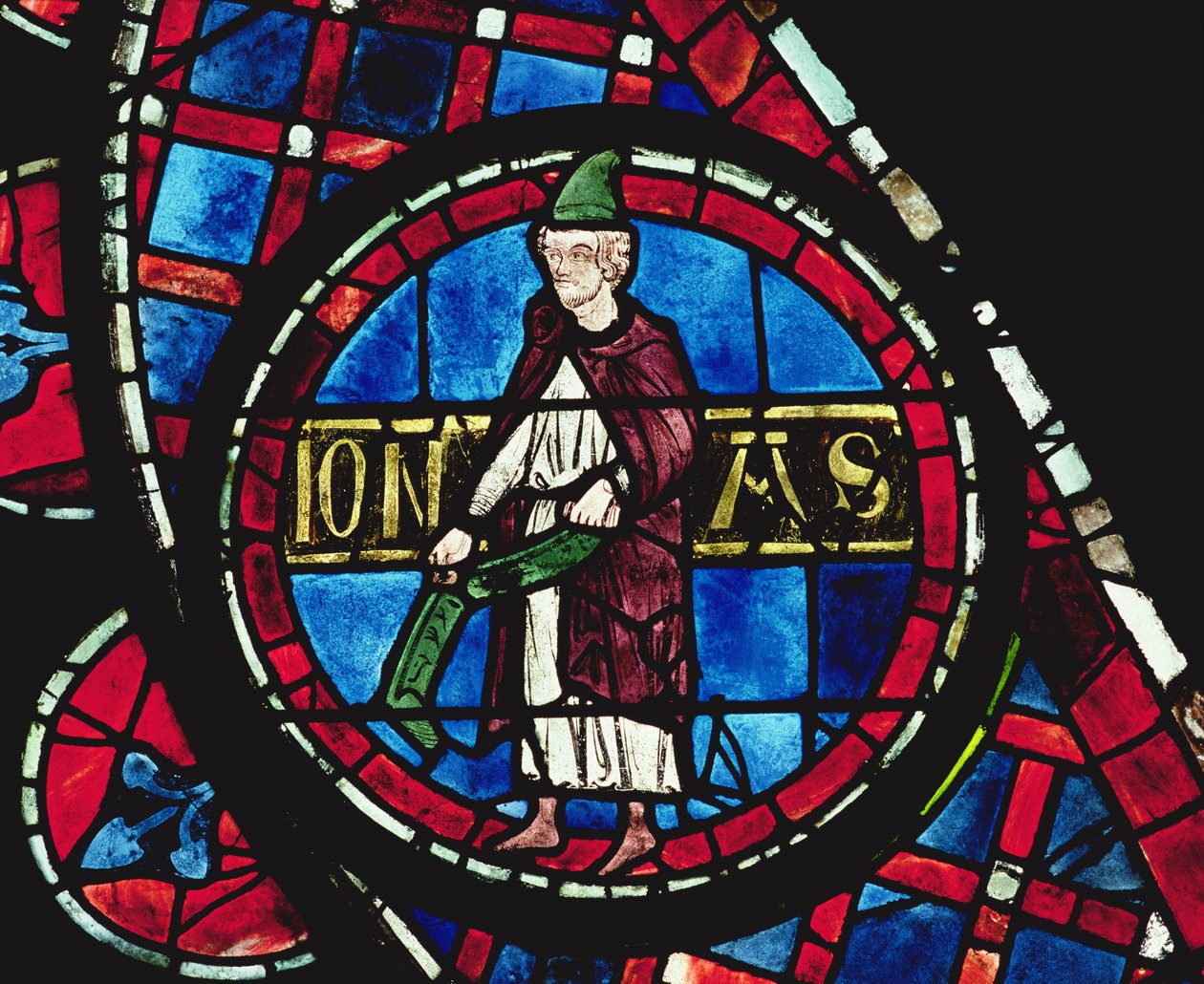 Profeten Jona, detalj från norrrosans fönster, glaserad 1234 av French School
