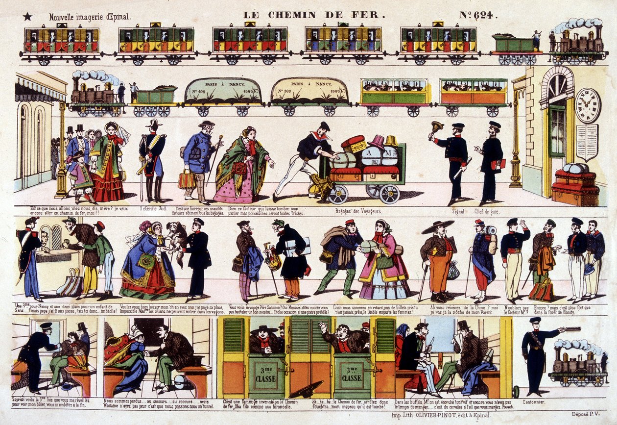 Järnvägen, bild av Epinal från 1800-talet. av French School