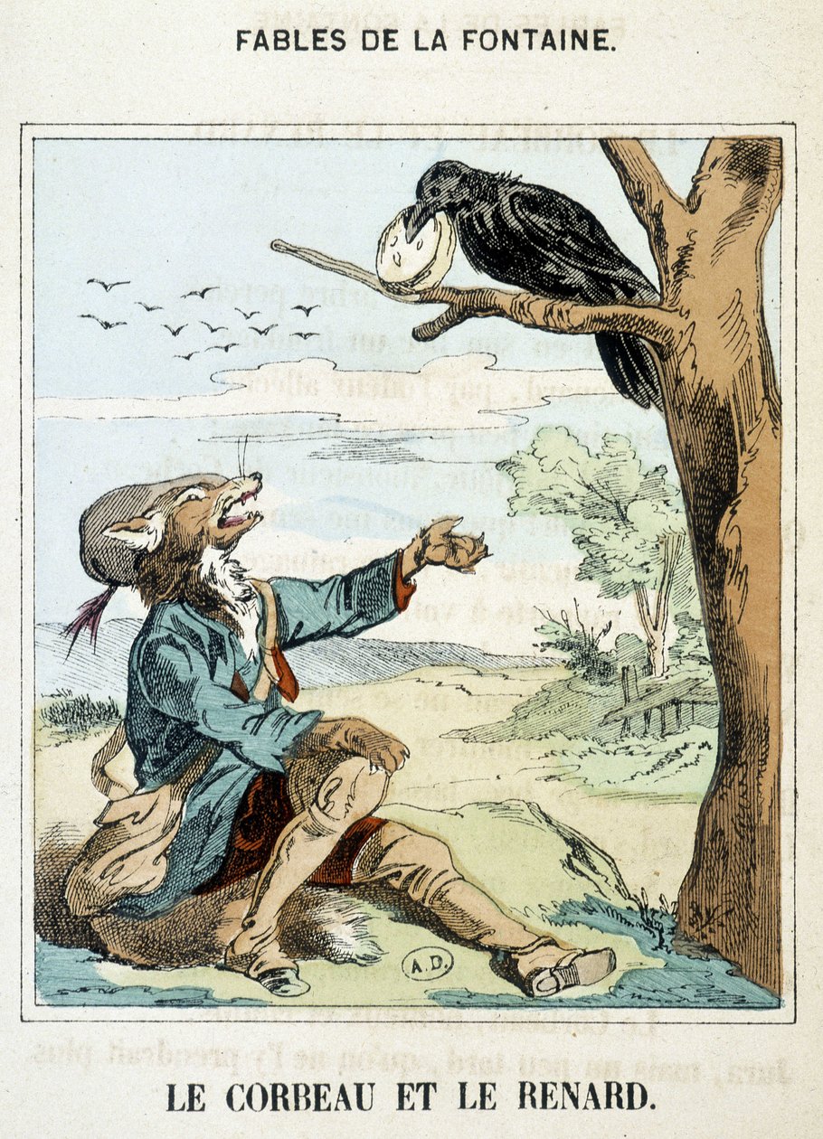 Korpen och räven - i "" Fables"" av La Fontaine av French School