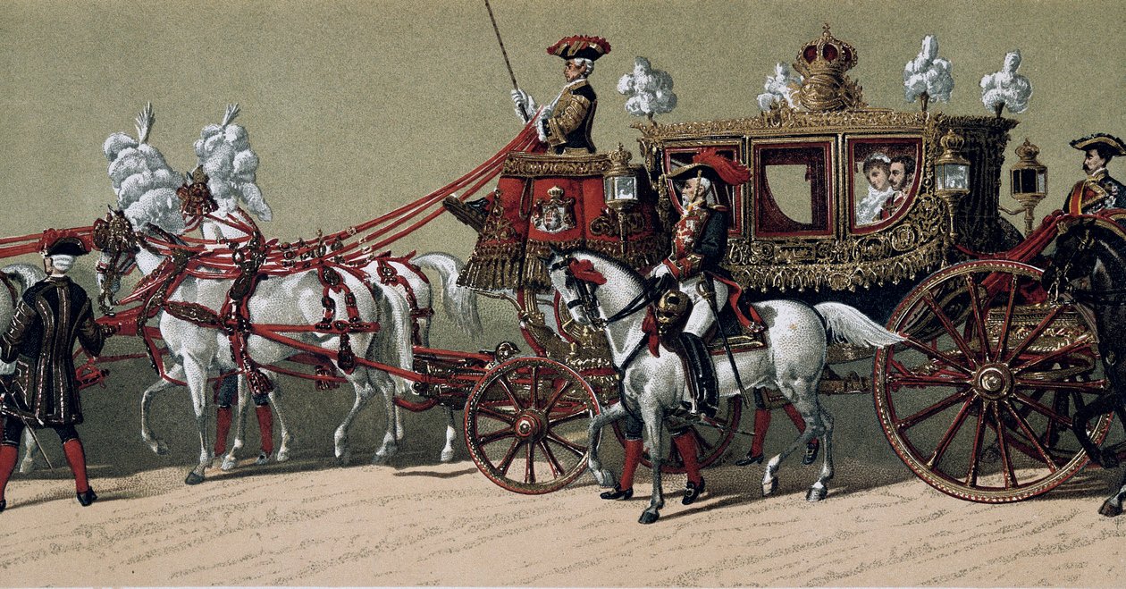 Den kungliga kortegen vid äktenskapet mellan kung Alfonso XII av Spanien (1857-1885) och Marie Christine de Teschen (1858-1929) 1879 (målning) av French School