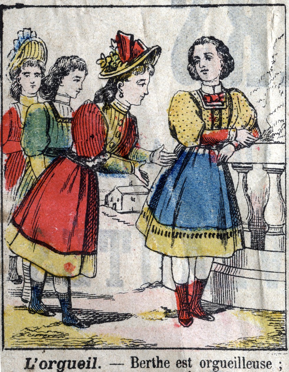 De sju dödssynden: högmod. Epinal avbildning sent 1800-tal. (I sette peccati o vizi capitali) av French School