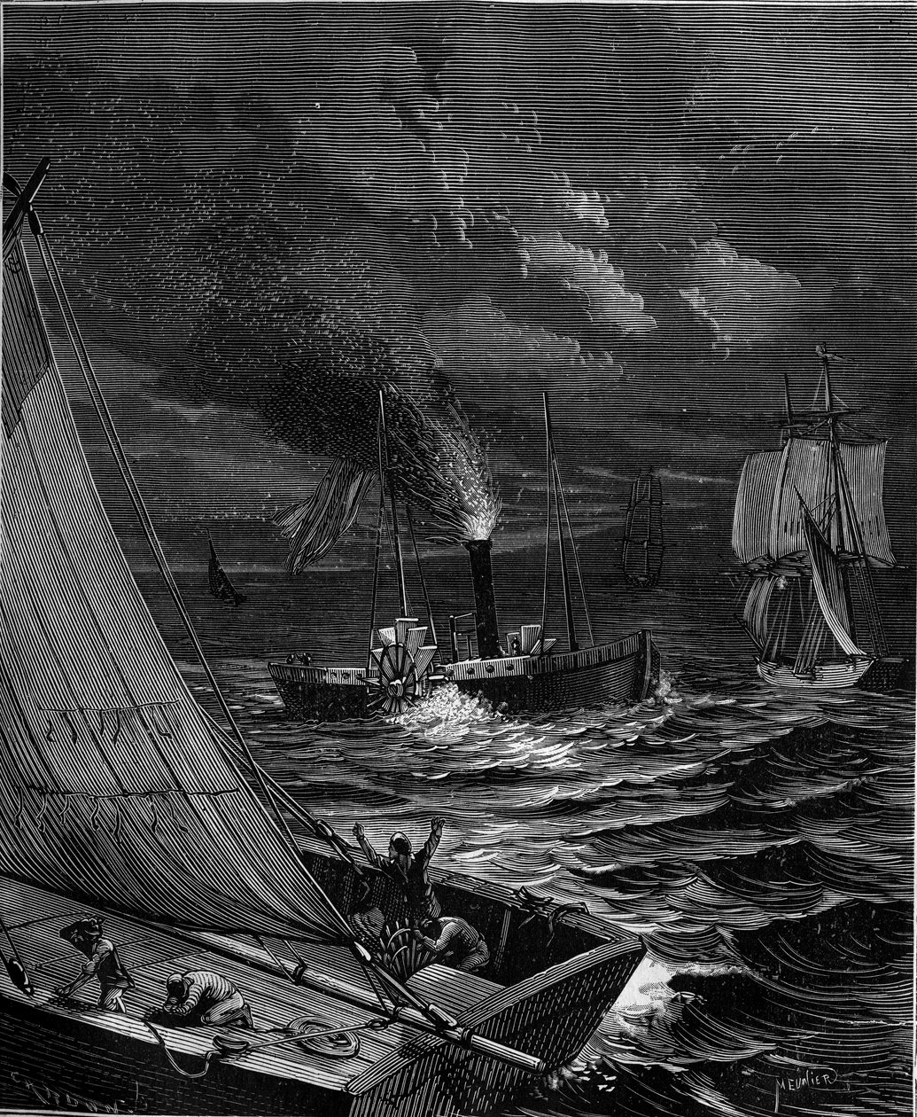 Skeppet tillverkades 1807 av Robert Fulton (1765 - 1815) för rutten New York - Albany på Hudsonfloden. av French School