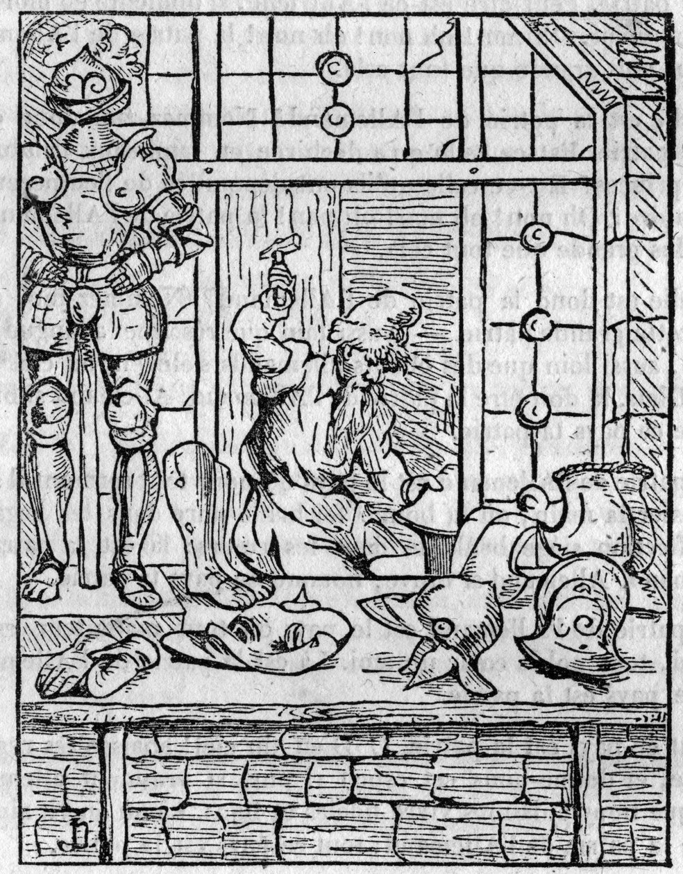 Pansarmakarens (rustning) butik på 1500-talet. I "" Den pittoreska butiken"" 1836 av French School