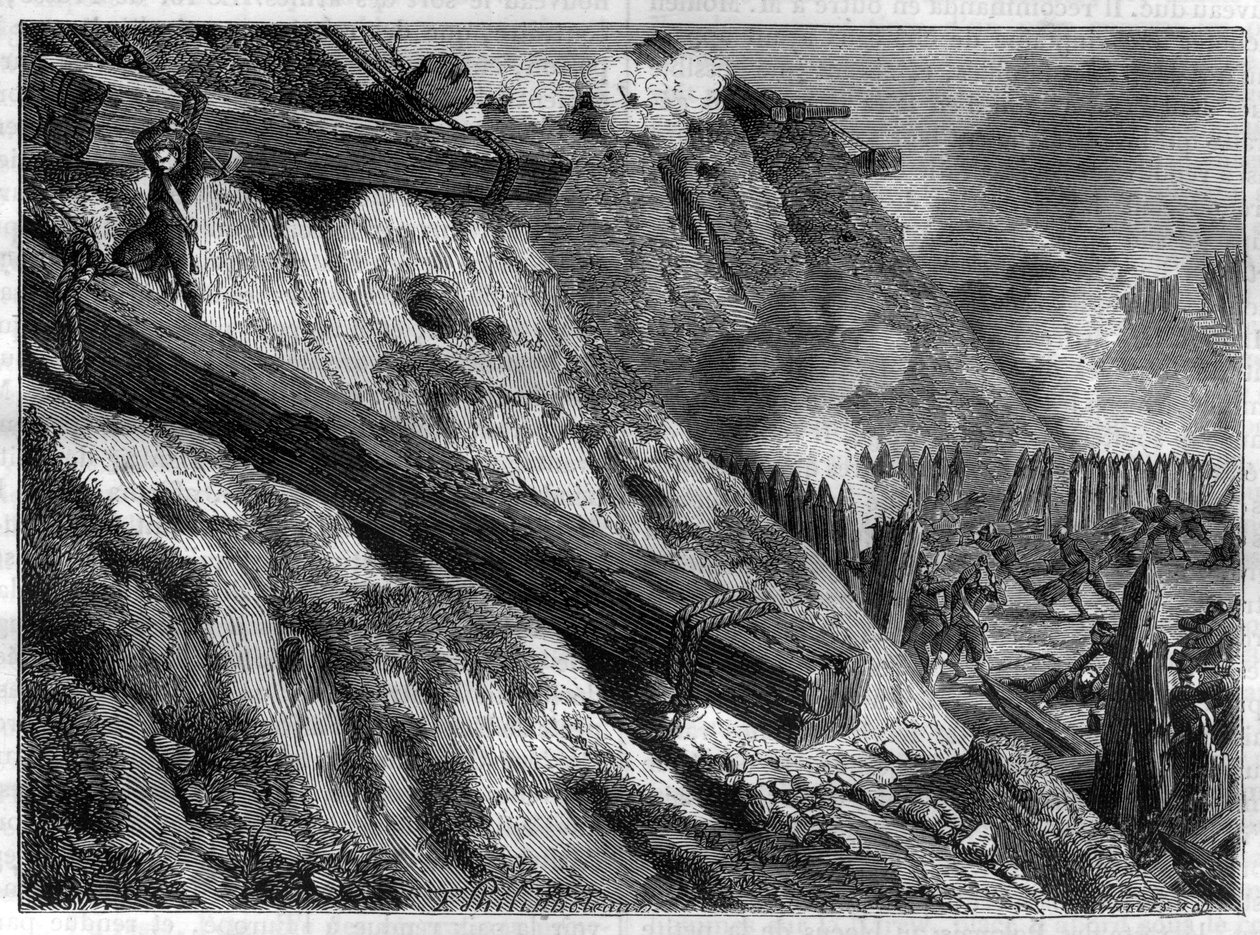 Belägringen av Dantzig (nuvarande Gdansk) den 19 mars 1807 under den fjärde koalitionens krig - Jägarens hjälteakt under belägringen av Dantzig - i "Imperiets historia efter konsulatets historia" av Adolphe Thier av French School