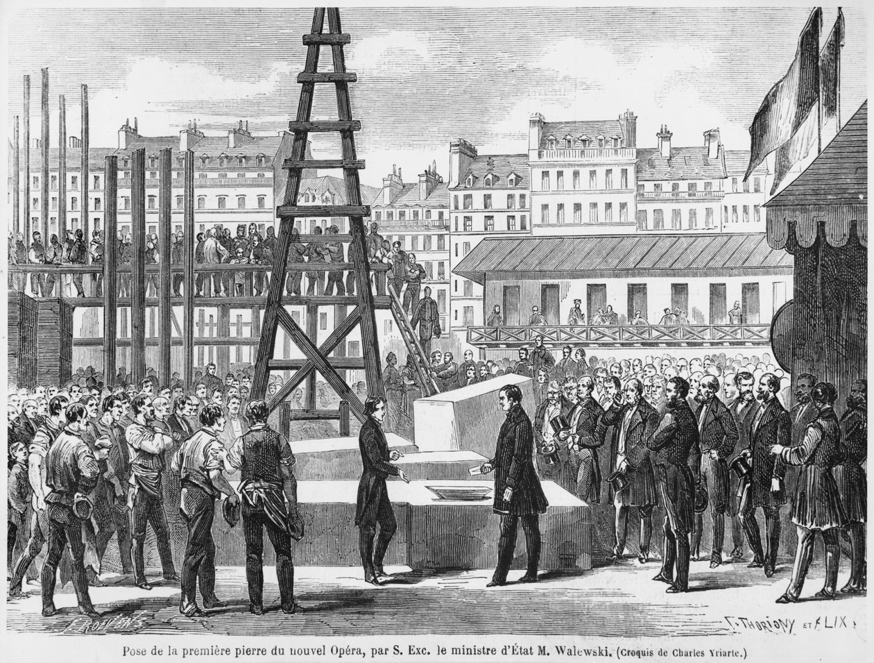 Statsminister Walewski lägger den första stenen till den nya Operan i Paris, 21 juli 1862 av French School