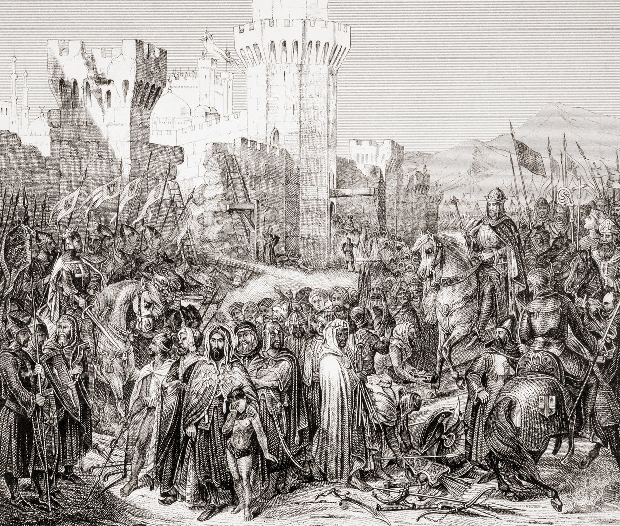 Överlämnandet av Acre till Filip II av Frankrike, kallad Philip Augustus, under det tredje korståget, från L