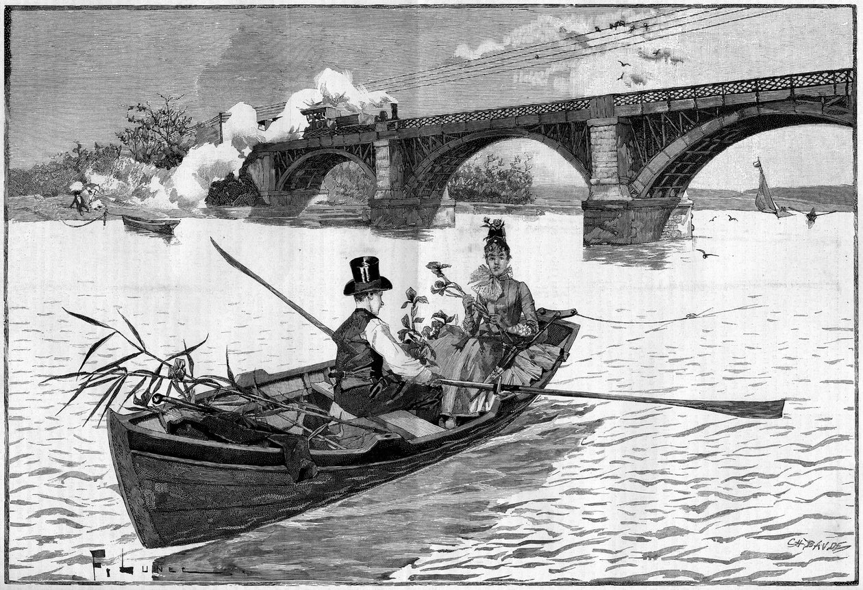 Paris omgivningar, en söndag i Argenteuil 1887. av French School