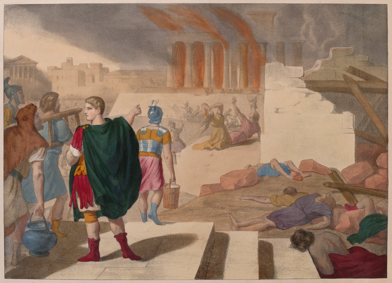 Intagandet av Jerusalem av Titus, illustration från en katekes LHistoire Sainte, publicerad av Charles Delagrave, Paris, sent 1800-tal av French School