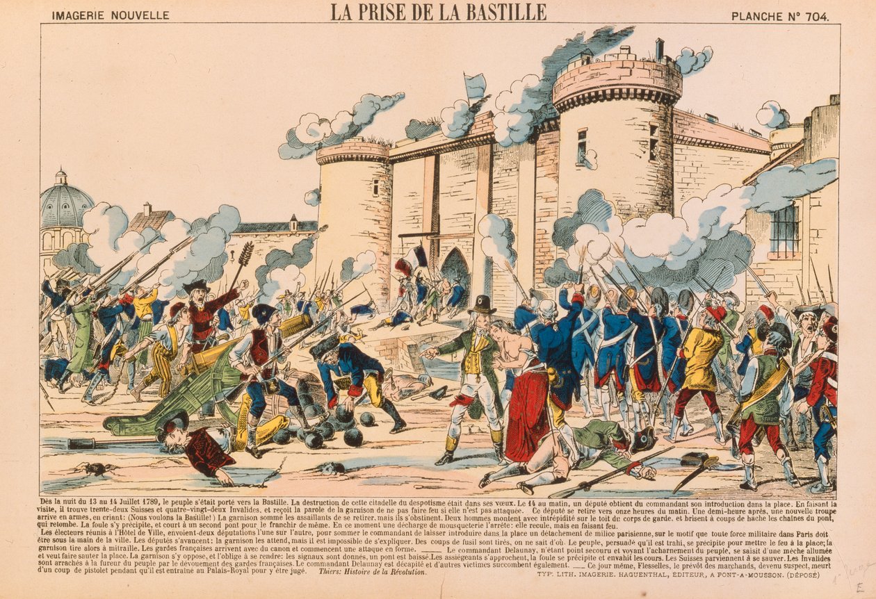 Intagandet av Bastiljen under den franska revolutionen den 14 juli 1789, publicerad av Haguenthal, Pont-a-Mousson, 1840 av French School
