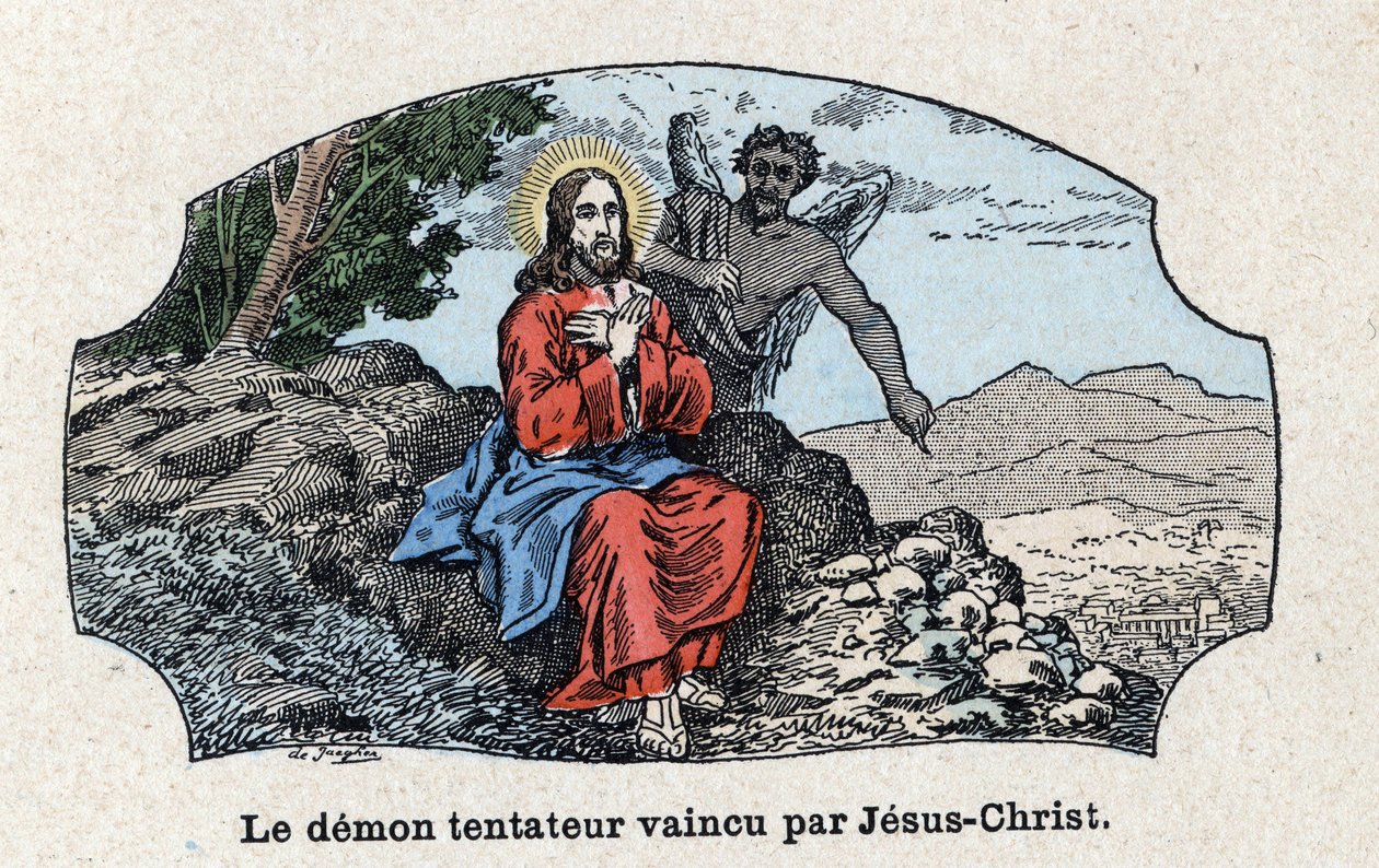 Den frestande demonen besegrad av Jesus Kristus. Jesus Kristus leddes in i öknen av anden, frestades av djävulen. I "" Tout l