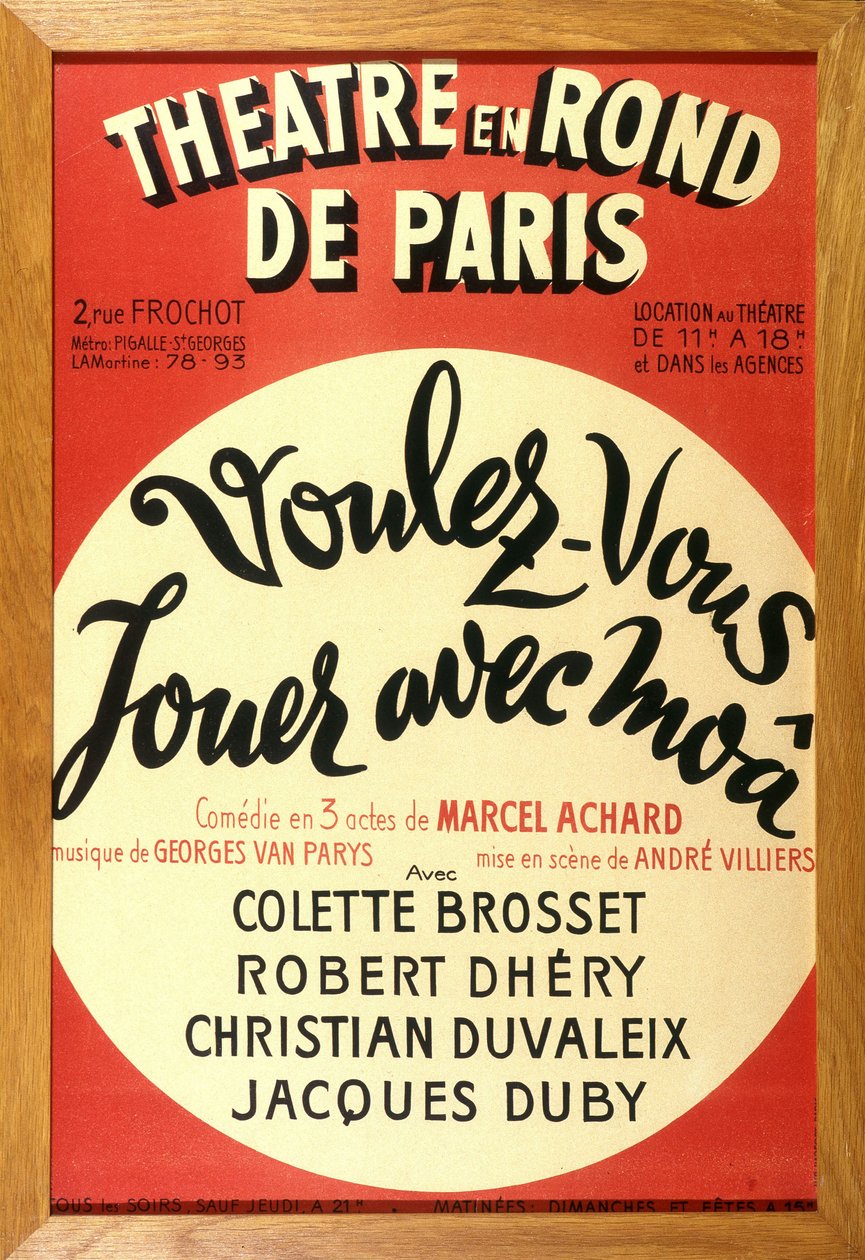 Teaterpjäsen "" Vill du spela med moâ? "" av Marcel Achard på teatern i kretsar av Paris. av French School