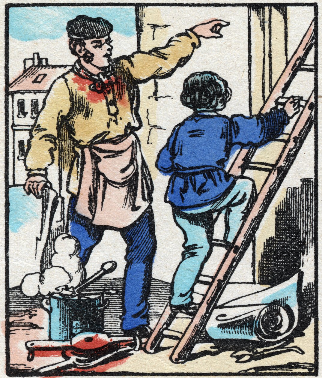 Den pirrande. Gravyr i "" La chanson des metier"". Epinal avbildning, sent 1800-tal. Privat samling av French School