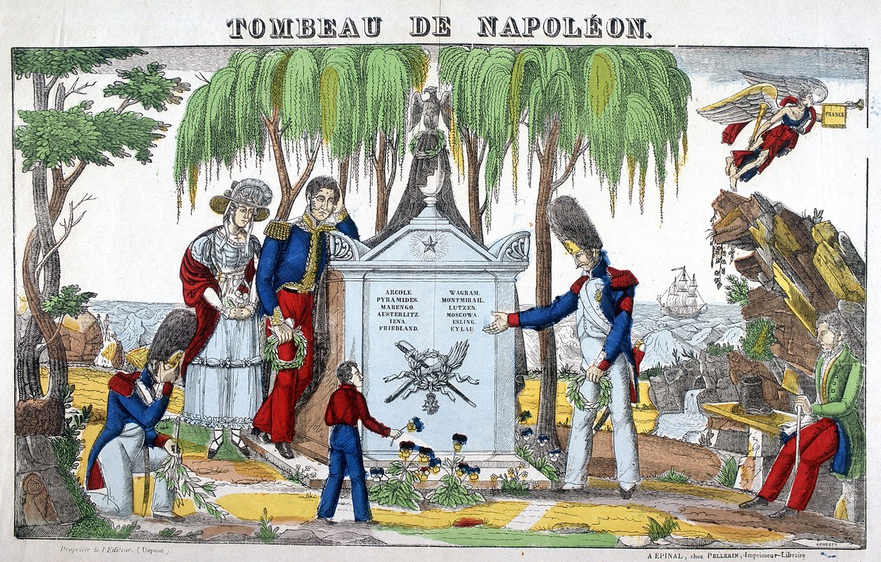 Napoleon Bonapartes grav på ön St Helena. Bild på Epinal av French School