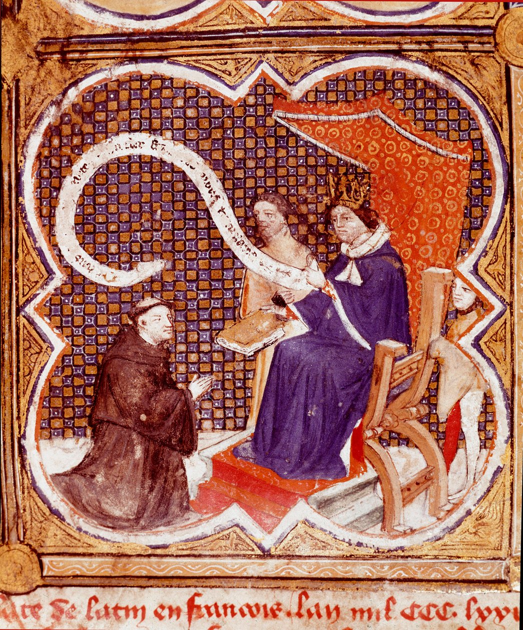 Översättaren erbjuder sin bok till kung Karl V (1338-1380) Miniatyr hämtad från 