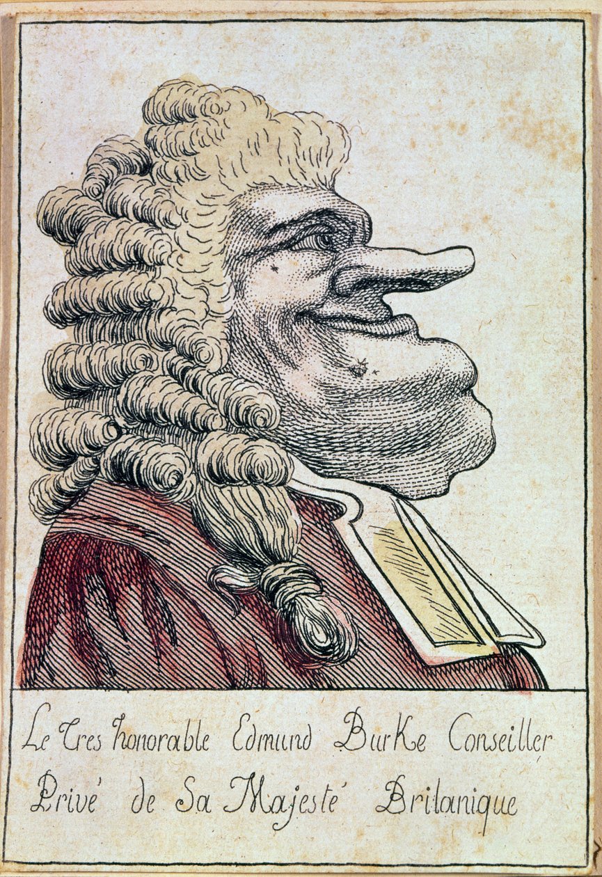 Den mycket ärade Edmund Burke, privat rådgivare till Hans Majestät, den brittiske kungen, fransk karikatyr, ca 1790 av French School