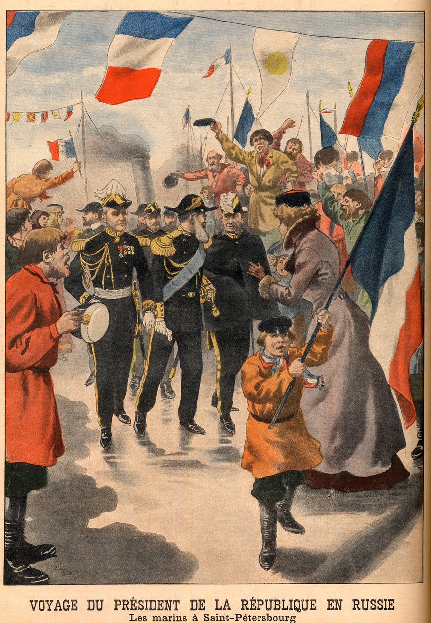 Frankrikes president Loubets besök i Ryssland - Resa av republikens president Emile Loubet till Ryssland. Sjömännen i St Petersburg. Le Petit Journal, 8 juni av French School