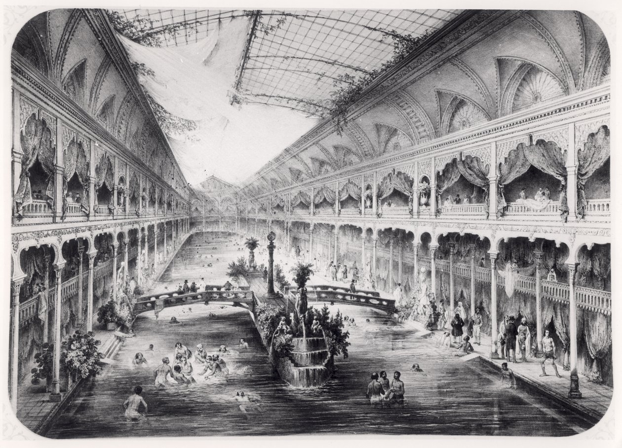 Vattengymnastiksalen på Champs-Elysees i Paris, 1847 av French School