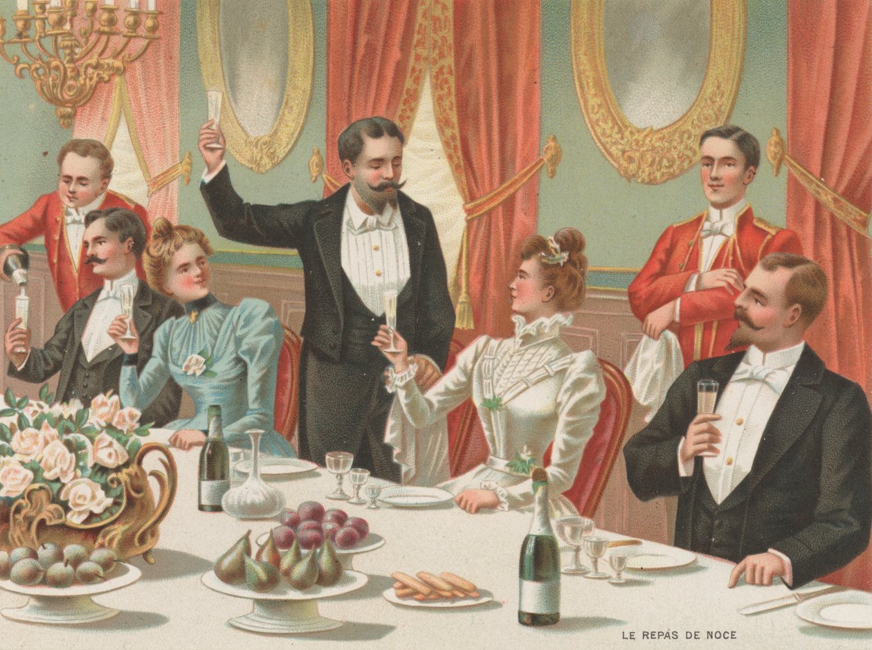 Bröllopsmiddagen (chromolitho) av French School