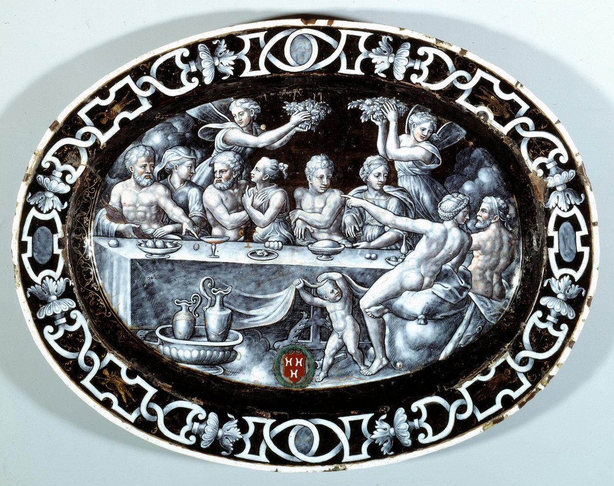Bröllopsfesten av Psyche Oval Plat i emalj målad på koppar från den franska skolan. 1560 Paris, Louvren av French School