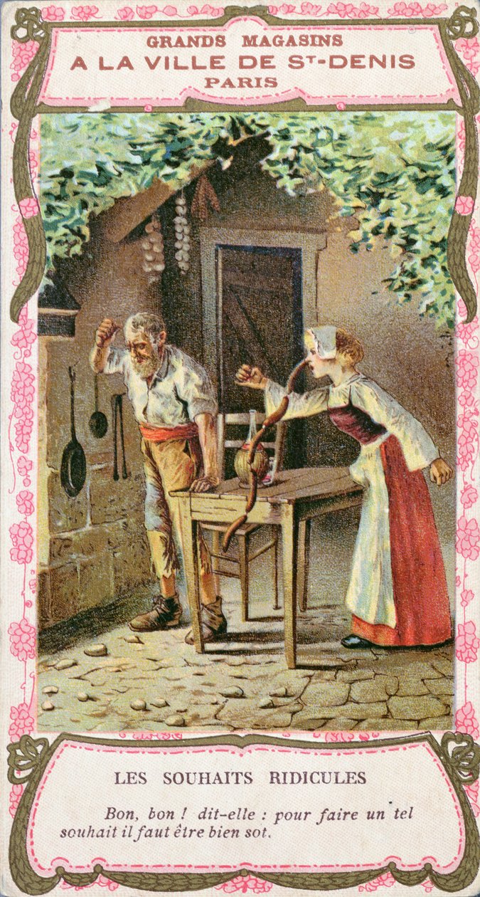 Hustrun med korvnäsan, illustration av Perrault-sagan De tre önskningarna (Les Trois Souhaits), sent 1800-tal av French School