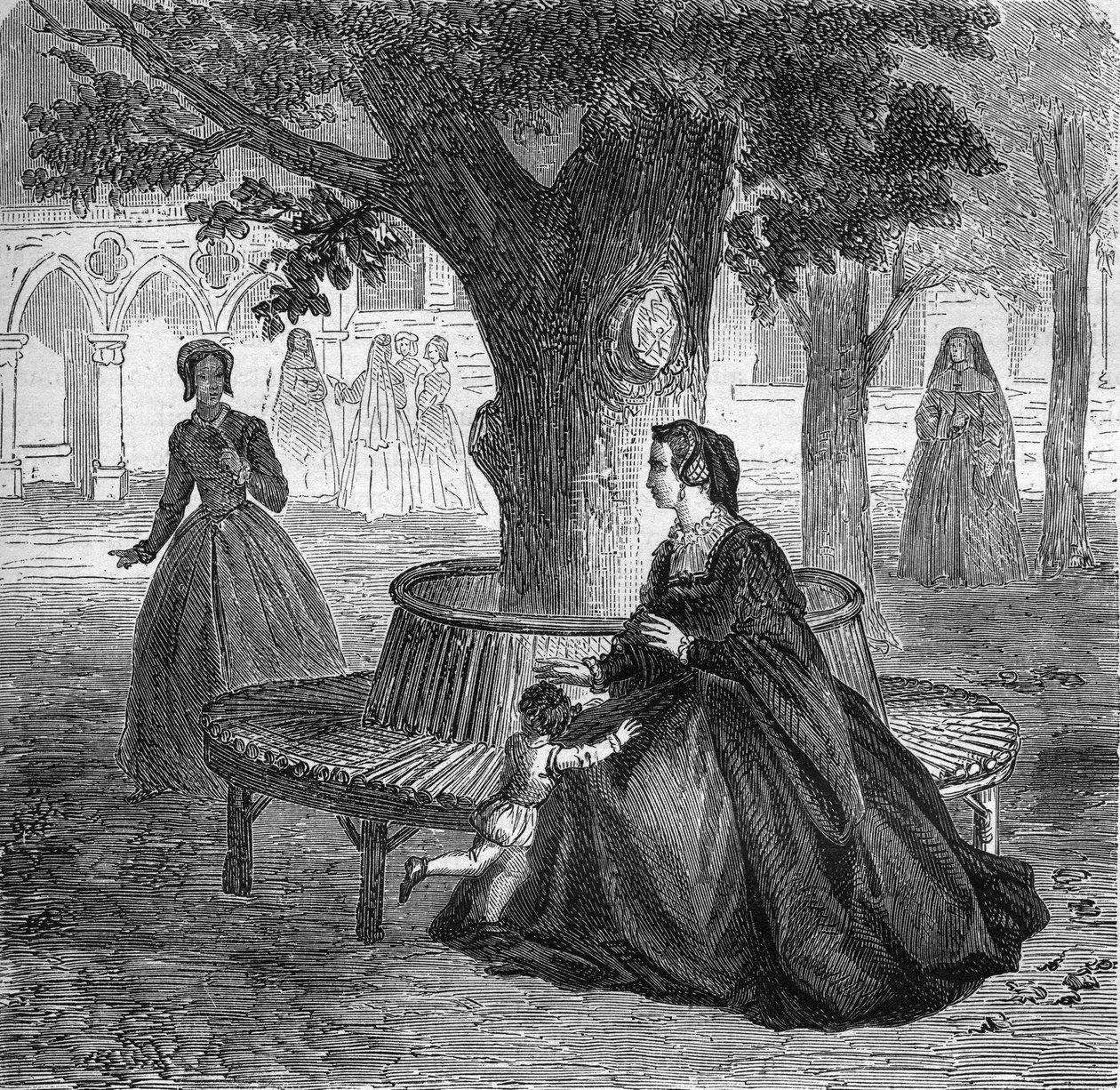 Den unga Mary Touchet framtida älskarinna till kung Karl IX (1550-1574). Gravyr i "Prostitutionens och utsvävningens historia bland alla världens folk från antiken till våra dagar" av Dr Th. -F. Debray. 1879. av French School