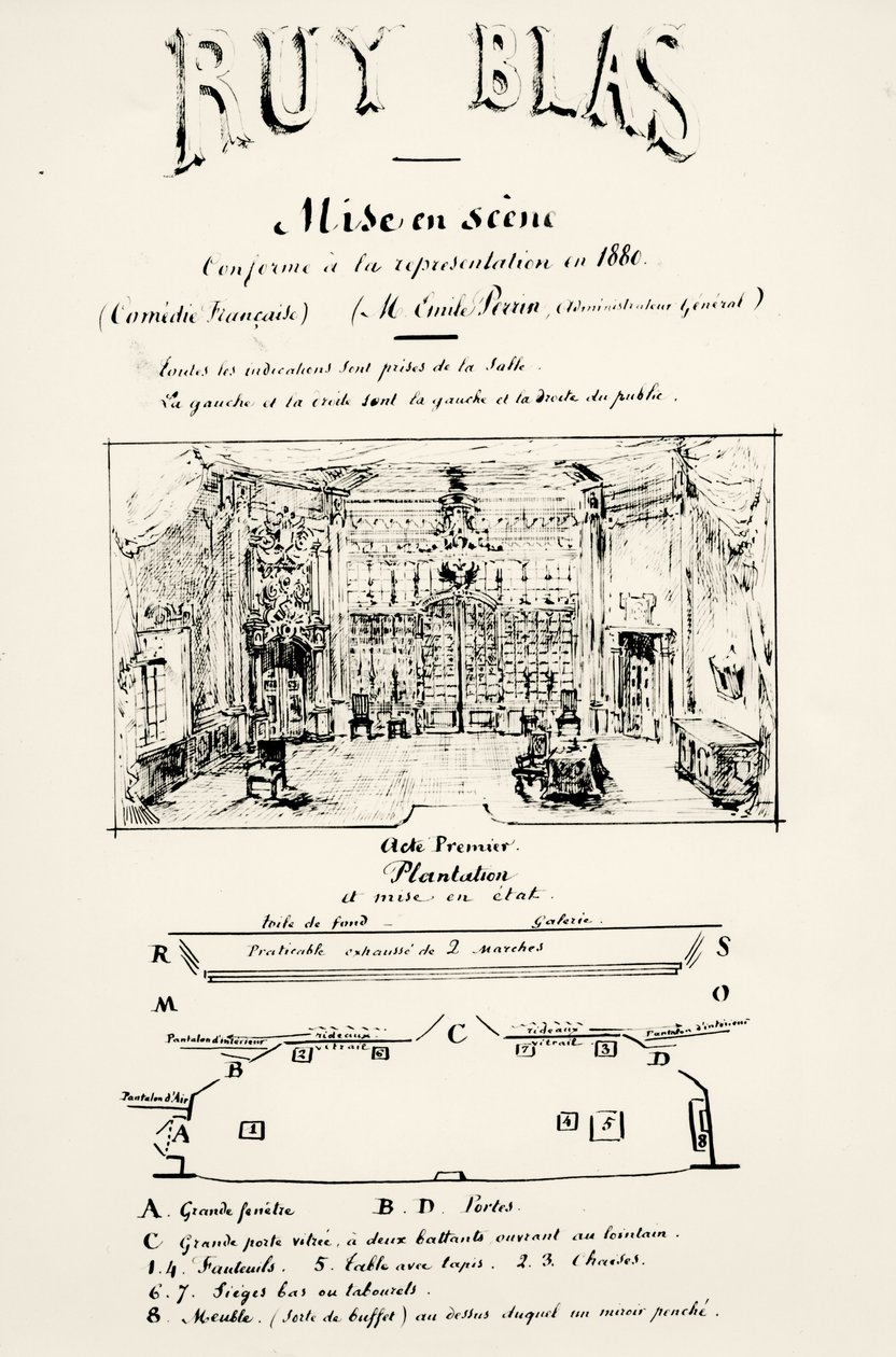 Teaterprogram för akt I av Ruy Blas (1838) av Victor Hugo (1802-85), 1880 av French School