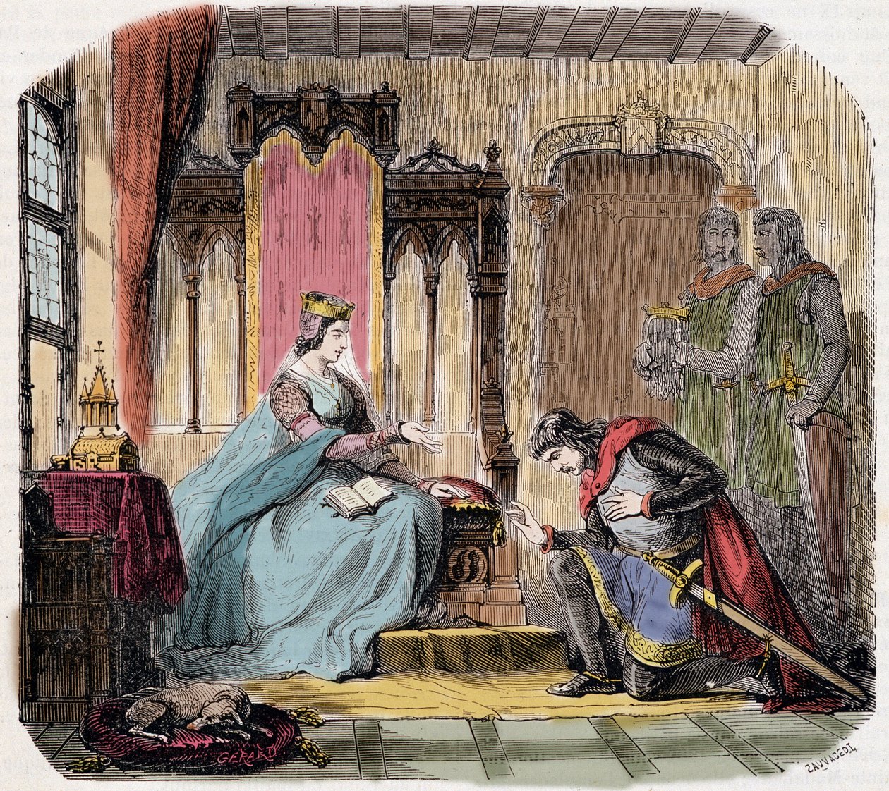 Thibault IV av Champagne (1201-1253) (även känd som Thibault I av Navarra), kom vid foten av drottningen Blanche av Kastilien för att varna henne för faran hon skulle löpa - i "Paris a travers les cuecles" av de Genouillac av French School