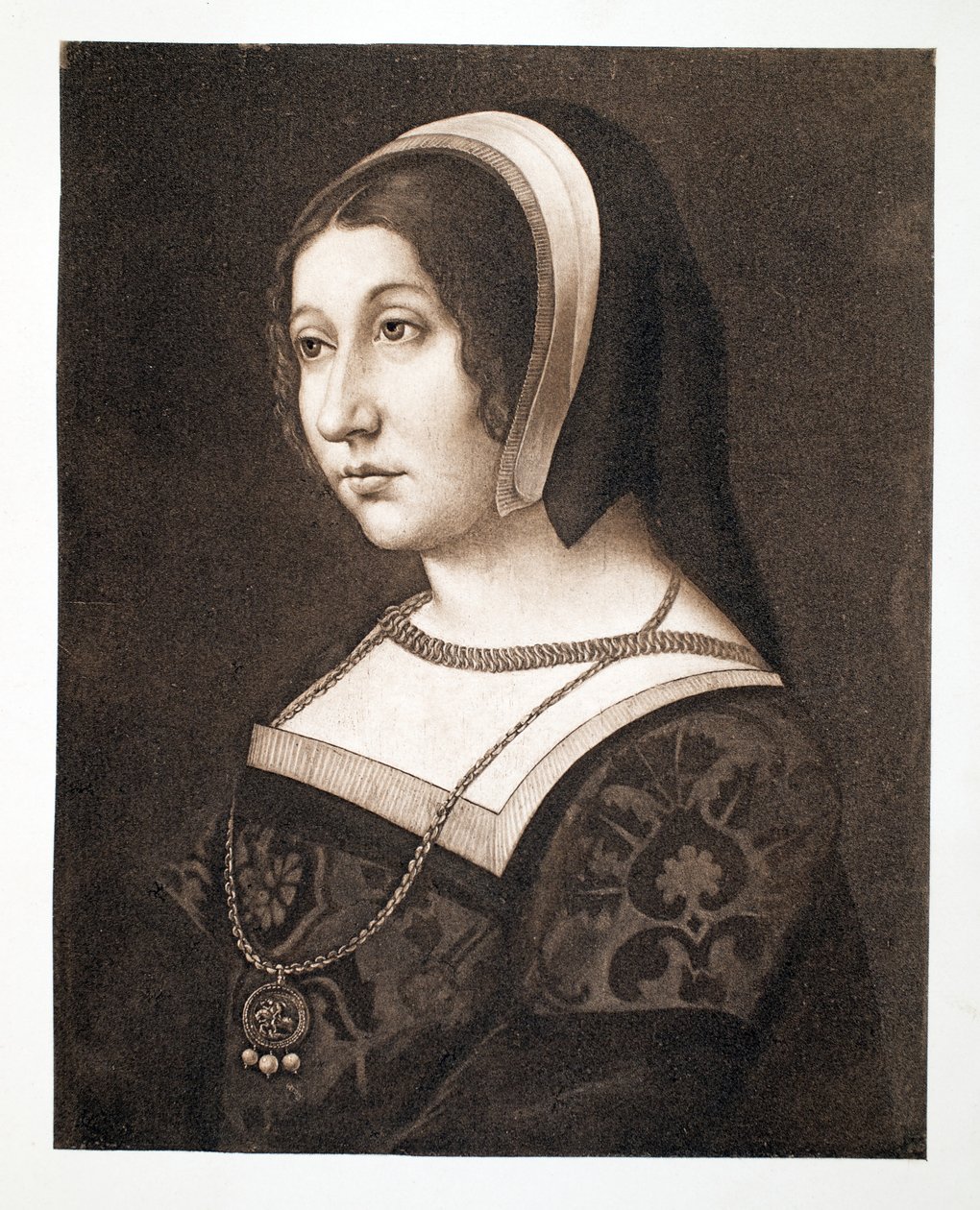 Tros vara Margaret Tudor, dotter till Henry VII, drottning av Skottland, c.1520 Century, pub. 1902 av French School
