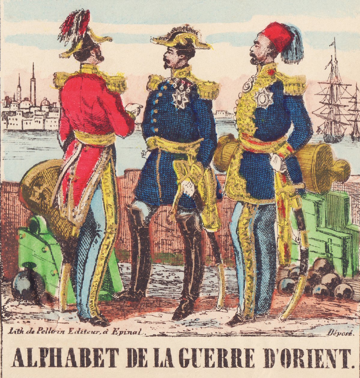 Tre generaler: Lord Raglan, chefsgeneral för den engelska armén, Pélissier, general för franska armén och Omer-Pasha, chefsgeneral för den turkiska armén av French School