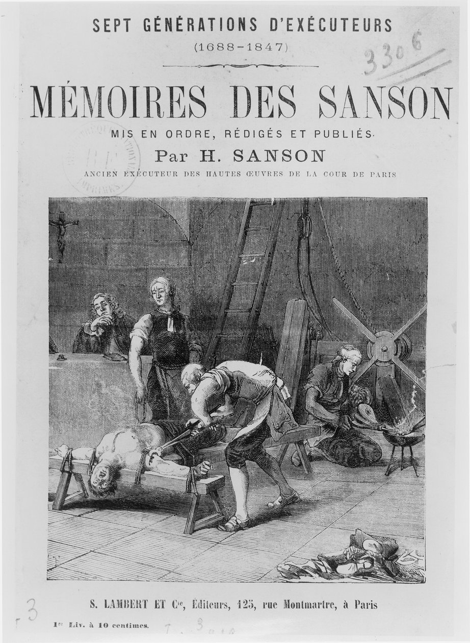 Titelsida av Memoires des Sanson av H. Sanson, mitten av 1800-talet av French School