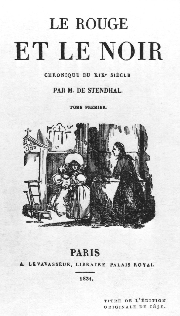 Titelsidan för den första upplagan av The Red and the Black av Stendhal (1783-1842) publicerad 1831 av French School