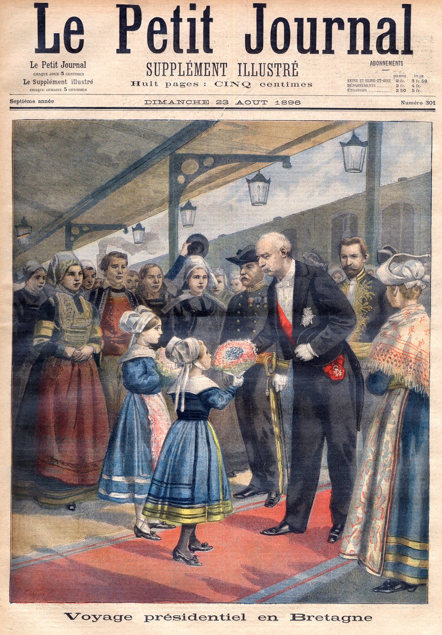 Titelsida som visar Felix Faures presidentresa till Storbritannien, illustration från den illustrerade bilagan till Le Petit Journal, 23 augusti av French School