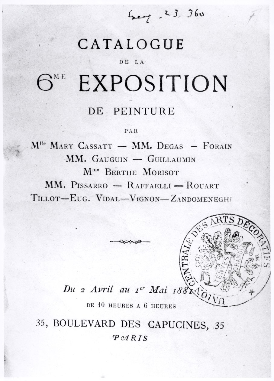 Titelsida för katalogen över den 6:e impressionistiska utställningen, 1881 av French School
