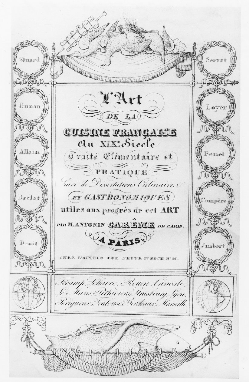 Titelsidan för "The Art of French Cuisine", av Antonin Carême (gravyr) av French School