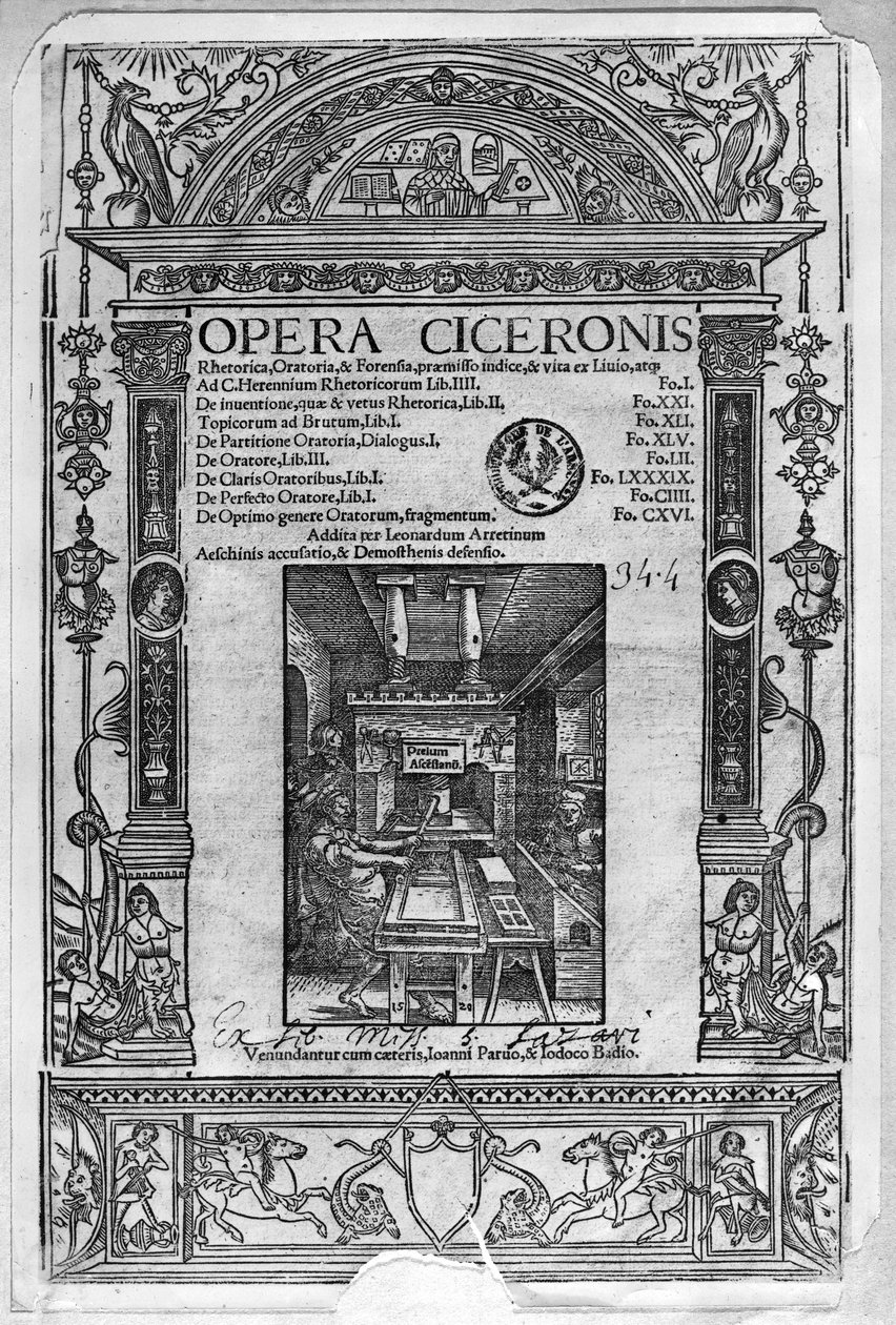 Titelsidan för Opera Ciceronis, publicerad 1520 av French School
