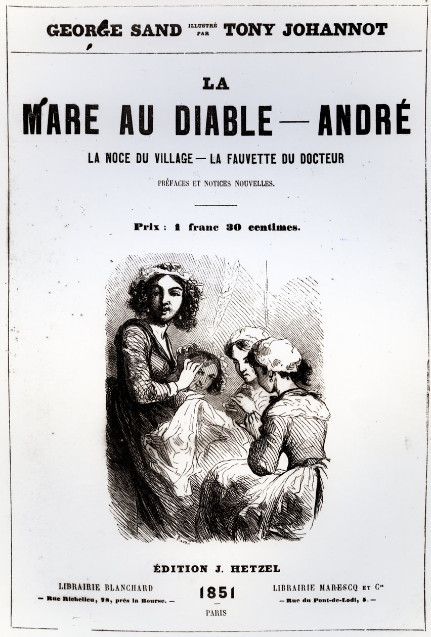 Titelsidan för The Devils Pool av George Sand, illustrerad av Tony Johannot, 1851 av French School