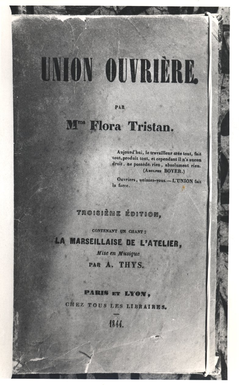Titelsidan till Union Ouvrière av Flora Tristan (1803-44), publicerad 1844 av French School