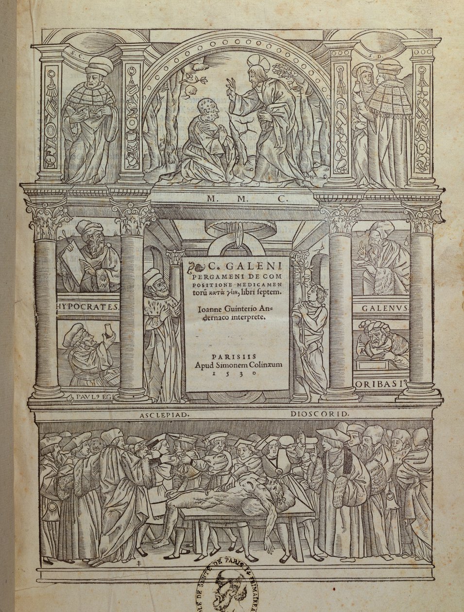 Titelsidan på en bok av Galen (c.131-c.201), publicerad i Paris, 1530 av French School